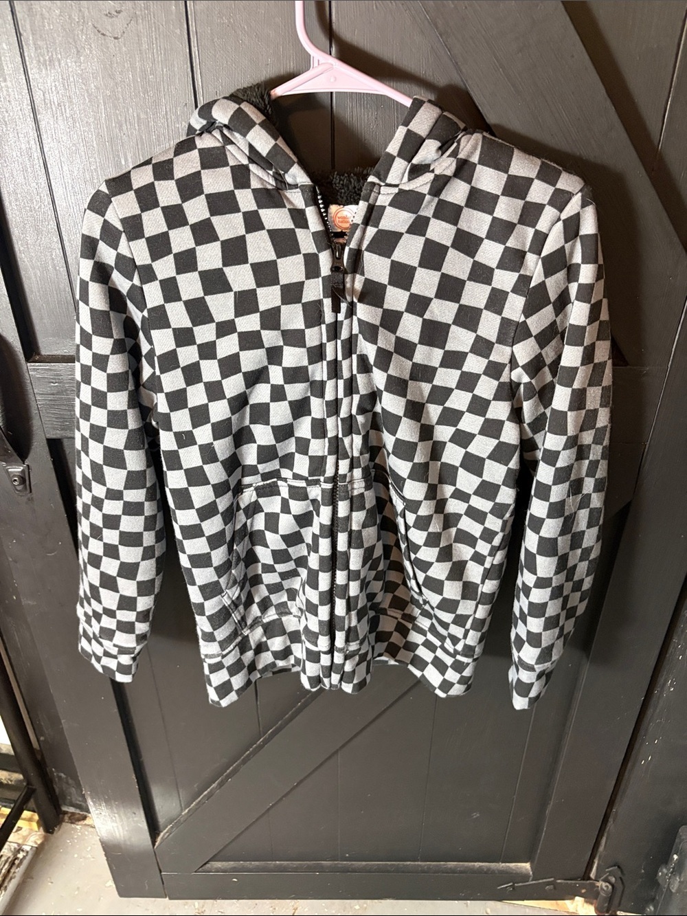 wonder nation Black and White Checkered Hooded Zip Jacket